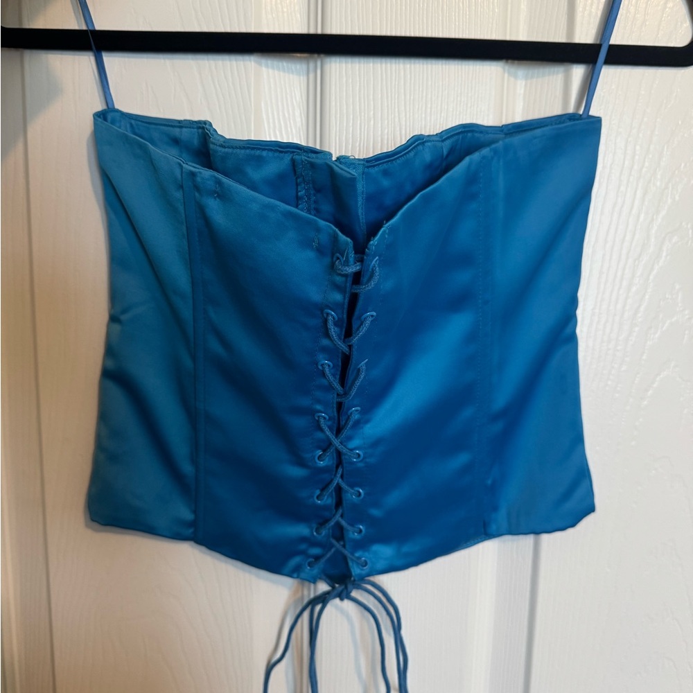 Blue Satin Corset Top